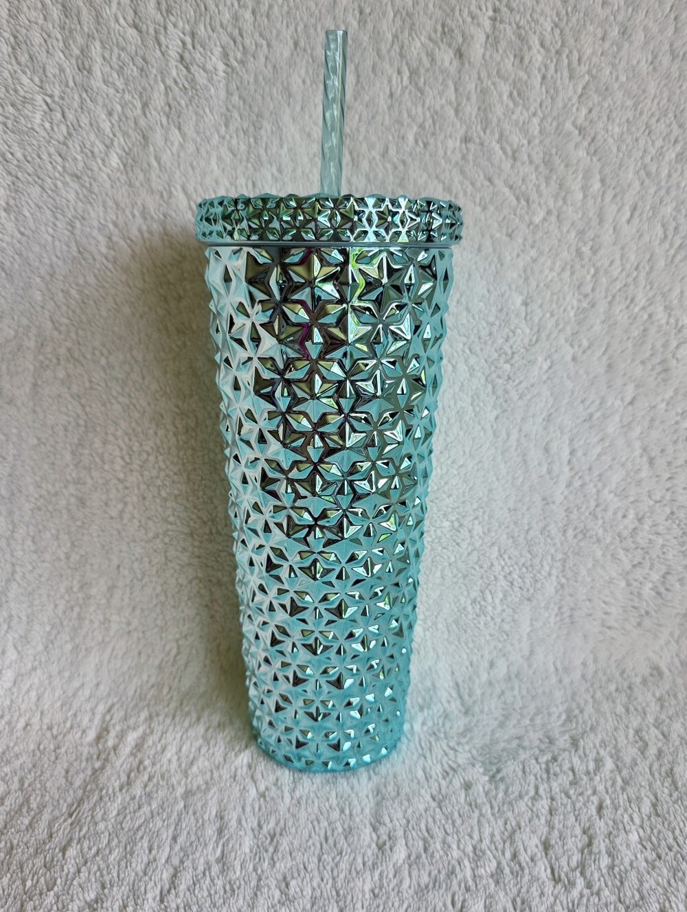 New 26 oz Acrylic Iridescent Double Wall mint Tumbler Cup w Straw Holiday Time